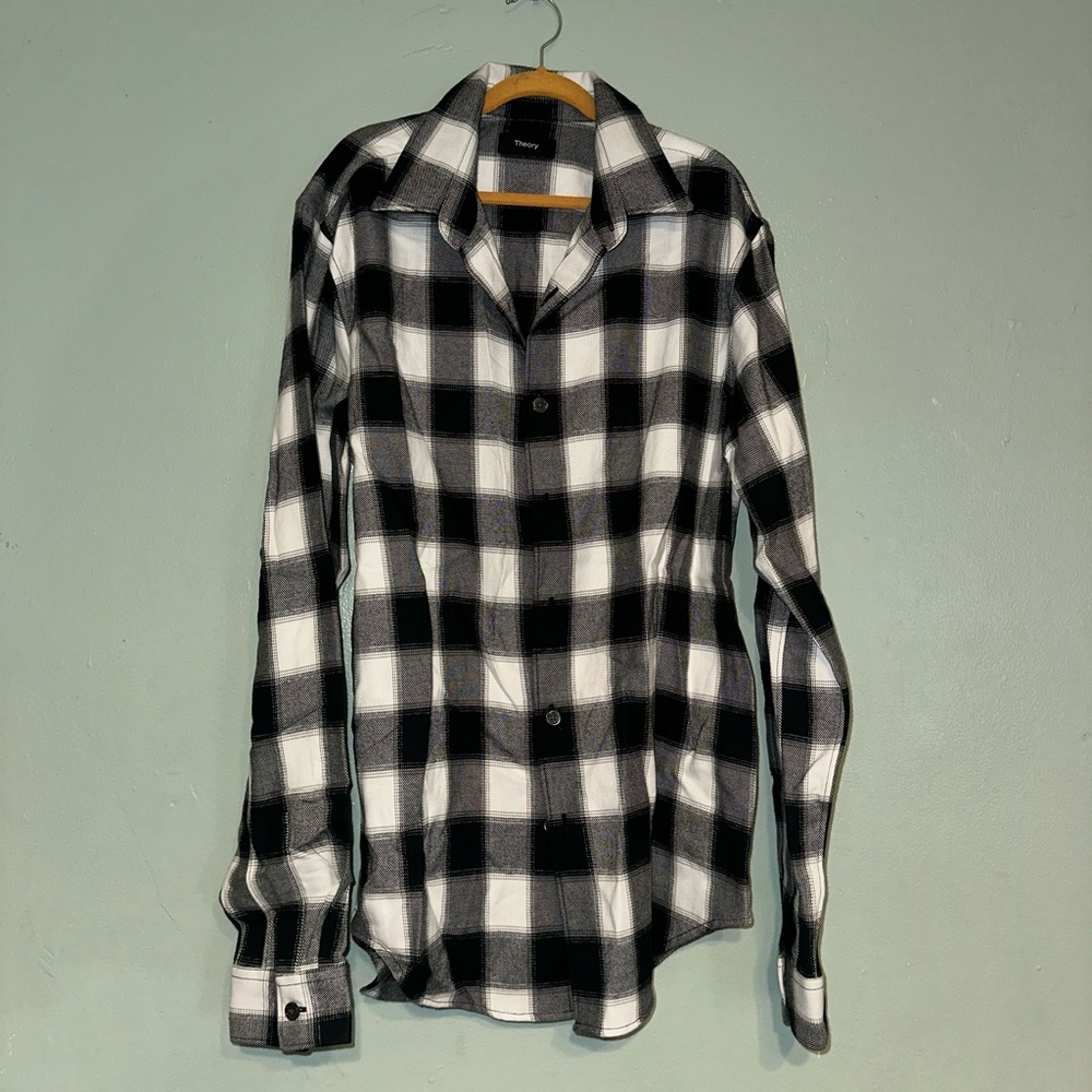 Theory Black and White Plaid Men's Shirt
